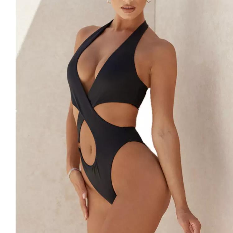 Sexy Solid High Cut One Piece Swimsuit